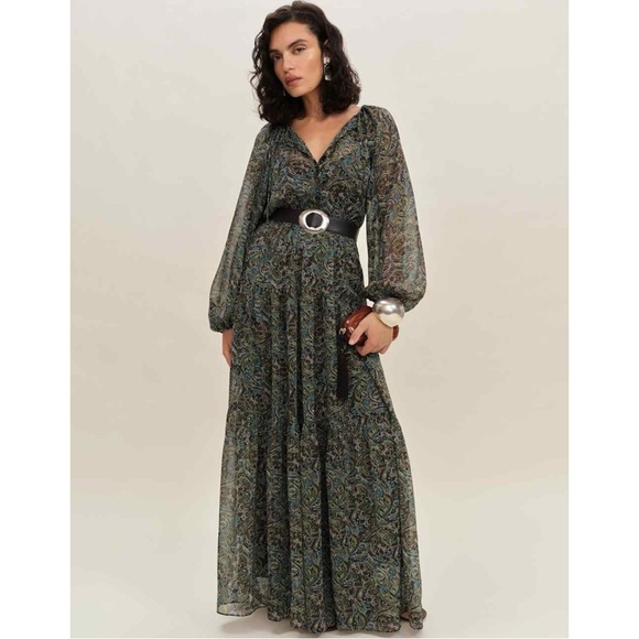 NWT Reformation Becca Dress - Brown Green Paisley Maxi Dress w/ Slip Liner sz S - Picture 2 of 16